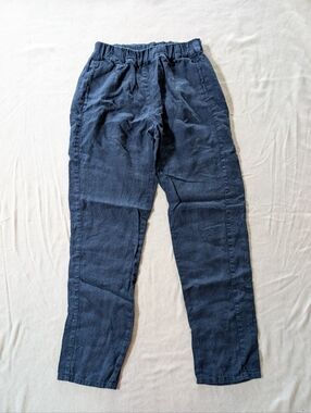 Linenfox Elastic Waist Linen Pants - Navy M
